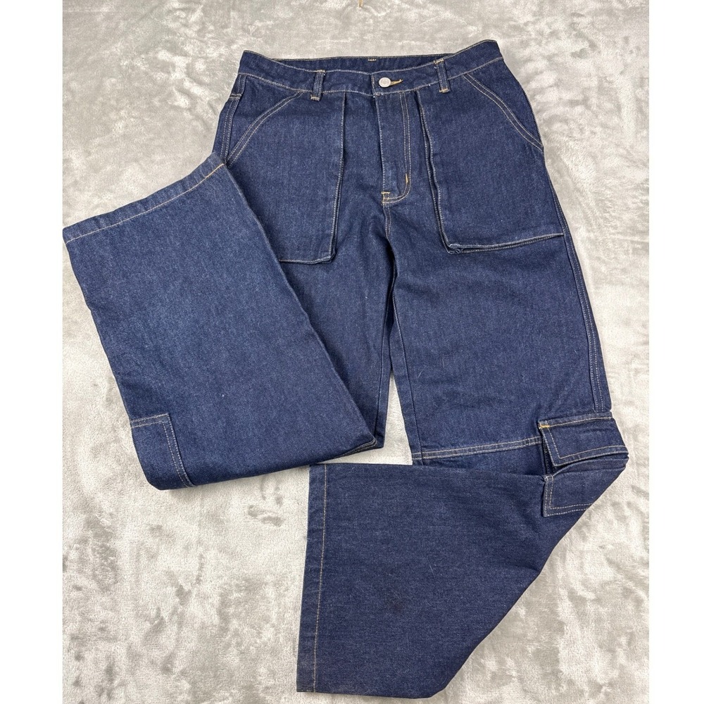 Beige Botany Womens Dark Wash Cotton Wide Leg Cargo Pants A2341P Size S